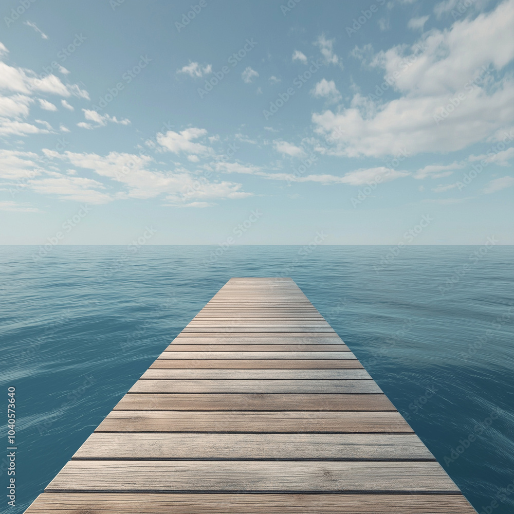 Fototapeta premium Ocean Pier Platform: Seascape Horizon Invites Nautical Adventures and Serene Contemplation