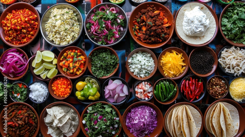 Fototapeta premium Colorful Taco Spread with Vibrant Toppings