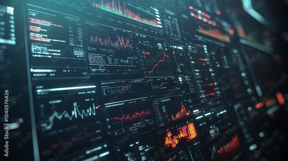 A digital interface showing a bearish market trend, with various financial indicators A digital interface showing a bearish market trend, with various financial indicators