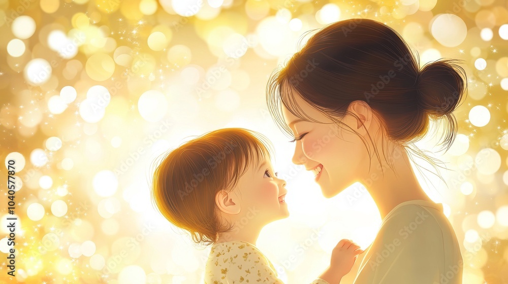 Mother's Day joy! A mother and child in a warm embrace, surrounded by a bright, cheerful backdrop. Vector illustration Mother's Day joy! A mother and child in a warm embrace, surrounded by a bright, cheerful backdrop. Vector illustration