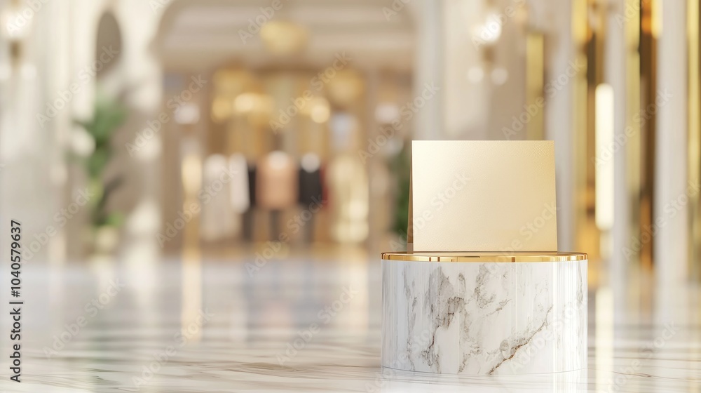 Modern Luxury Business Card Mockup on Marble Pedestal in High-End Fashion Boutique Ambiance Modern Luxury Business Card Mockup on Marble Pedestal in High-End Fashion Boutique Ambiance