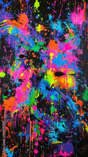 Wallpaper Mural Bold, chaotic paint splatters in bright neon colors with a dark base Torontodigital.ca