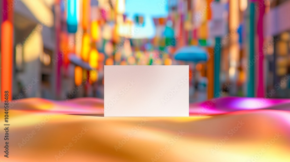 custom made wallpaper toronto digitalElegant Business Card Mockup on Colorful Fabric Backdrop with Street Festival Background