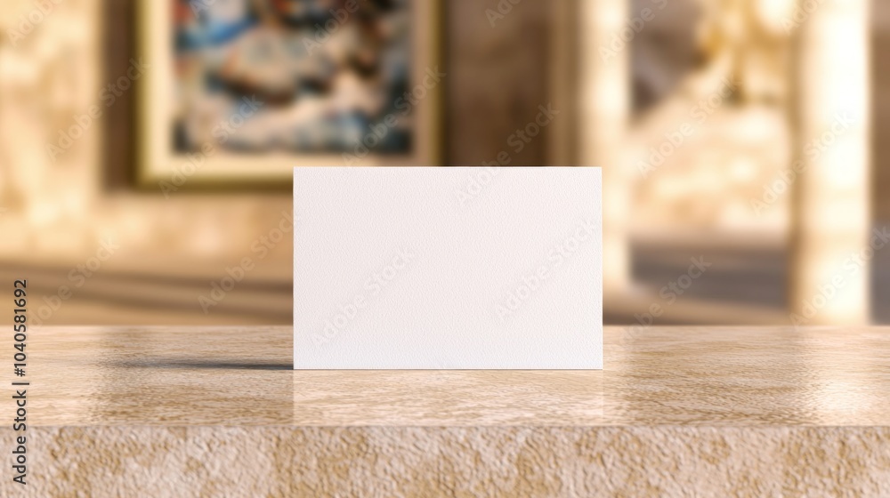 Elegant Business Card Mockup on Textured Surface in Luxurious Art Gallery Setting Elegant Business Card Mockup on Textured Surface in Luxurious Art Gallery Setting