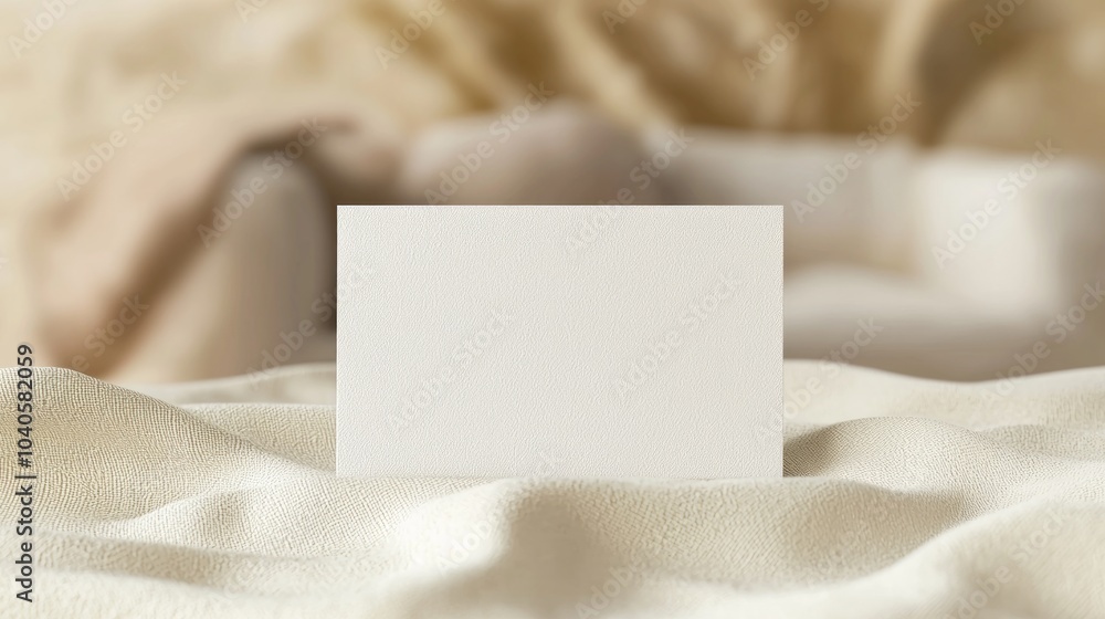 Elegant Business Card Mockup on Textured Fabric in Cozy Home Office Setting Elegant Business Card Mockup on Textured Fabric in Cozy Home Office Setting
