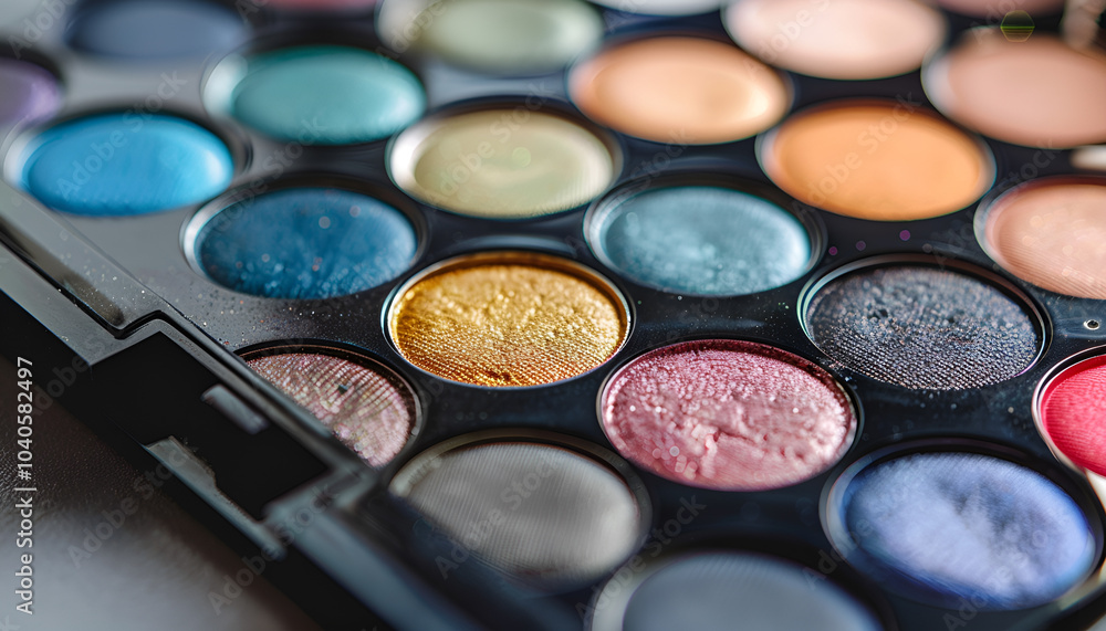 Beautiful eyeshadow palette on light gray background, closeup. Professional cosmetic product Beautiful eyeshadow palette on light gray background, closeup. Professional cosmetic product