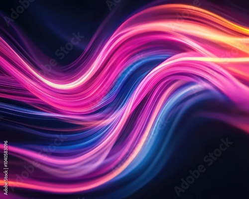 Chaotic neon streaks forming abstract wave patterns with deep shadows