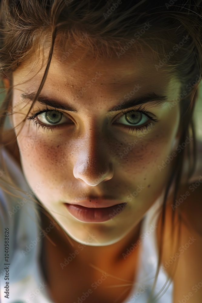 Close-up of a female volleyball player shows her focus Close-up of a female volleyball player shows her focus