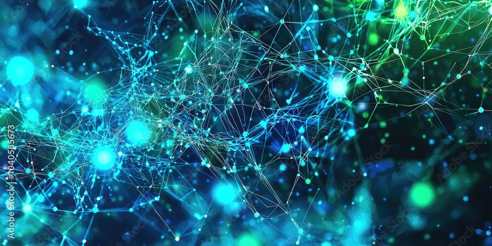 A futuristic blockchain network shown through interconnected nodes and data streams, glowing in blue and green hues. A futuristic blockchain network shown through interconnected nodes and data streams, glowing in blue and green hues.
