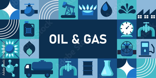 Gas and oil abstract modern vector background. Oil and gas industry geometric pattern. Vector minimalist design of oil factory, fuel or petroleum plant, pipeline and gasoline