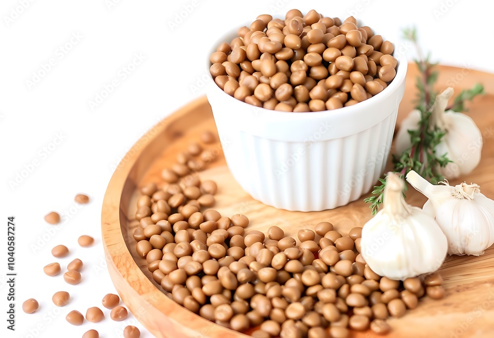 Organic farro grains and a sprig of thyme isolated Organic farro grains and a sprig of thyme isolated