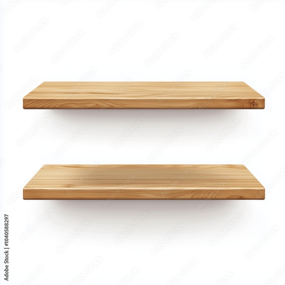 two wooden shelves on a white background two wooden shelves on a white background