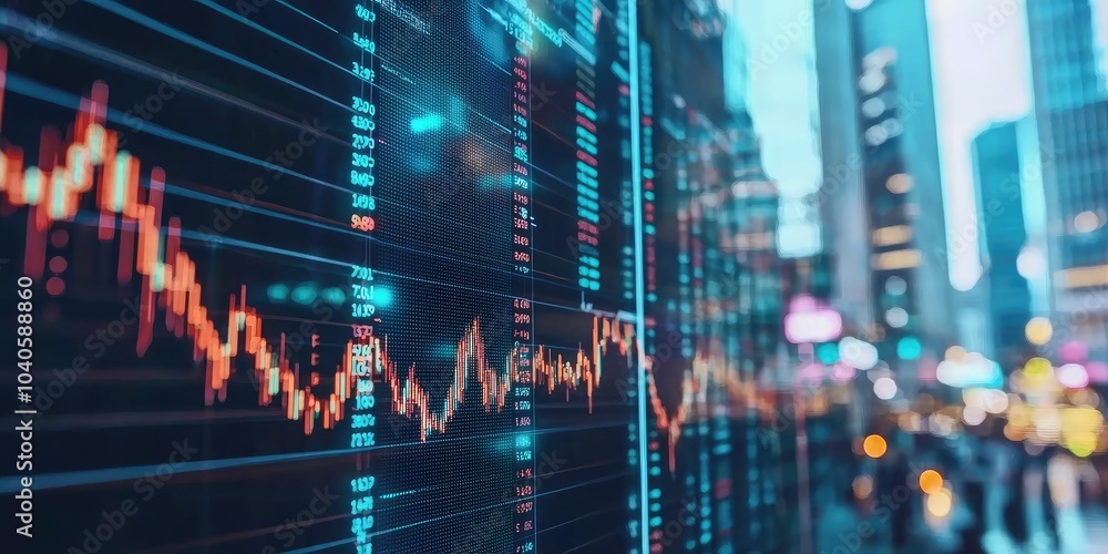 AI-powered stock market analysis displayed on holographic screens with dynamic graphs and predictive models. AI-powered stock market analysis displayed on holographic screens with dynamic graphs and predictive models.