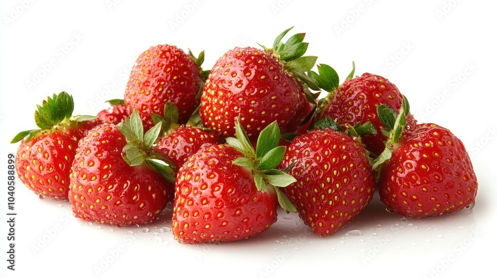 Fresh Red Strawberries with Green Leaves and Water Droplets Fresh Red Strawberries with Green Leaves and Water Droplets