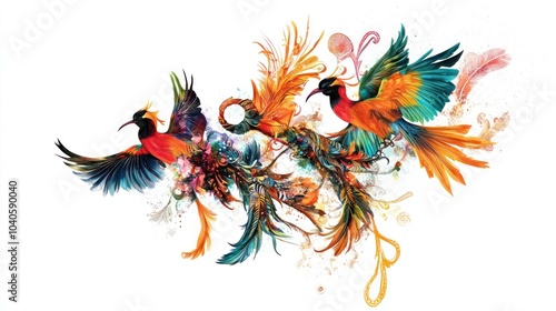 A Colorful Abstract of Three Birds with Spread Wings photo