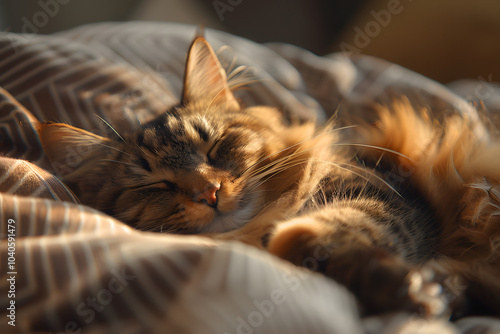 Siberian cat sleeping in a cozy spot at home photo