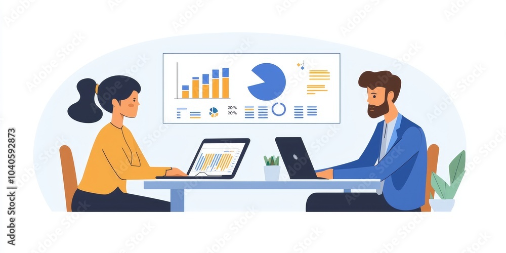 A financial advisor presenting to a client using a laptop, displaying financial graphs and data, with a professional demeanor in a meeting room. A financial advisor presenting to a client using a laptop, displaying financial graphs and data, with a professional demeanor in a meeting room.