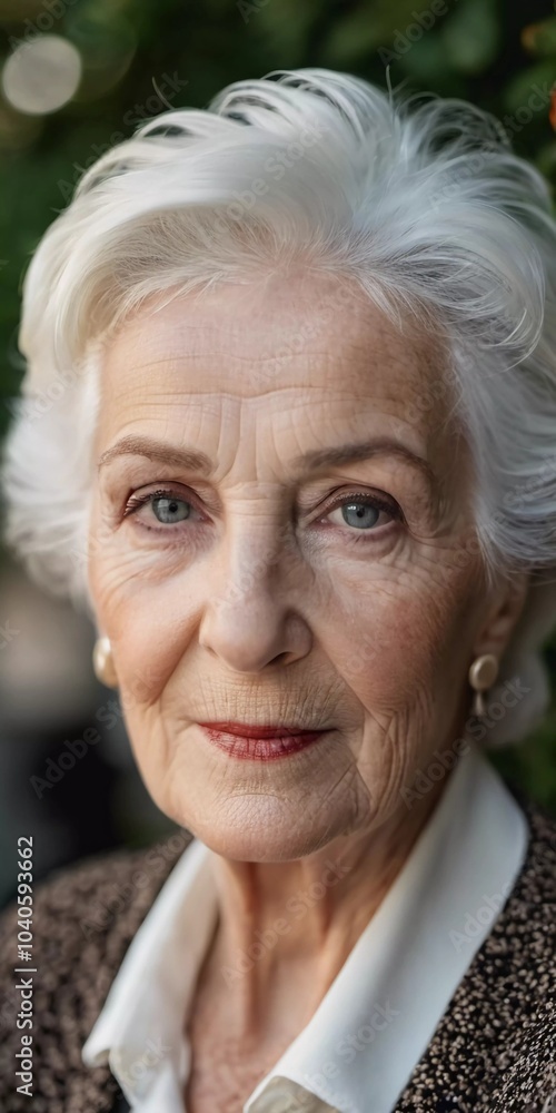 Sophisticated older French woman is in the open air. Demeanor reveals a lifetime of experiences and reflections, embodying grace and wisdom. Well-groomed woman 70 years old with grey hair. AI Sophisticated older French woman is in the open air. Demeanor reveals a lifetime of experiences and reflections, embodying grace and wisdom. Well-groomed woman 70 years old with grey hair. AI