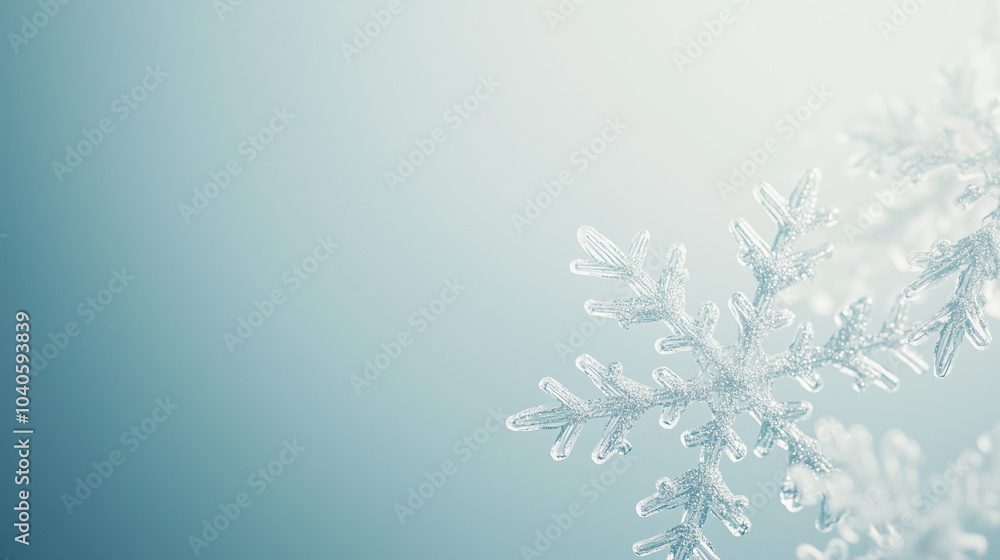 Delicate ice crystal close-up on soft blue gradient background Delicate ice crystal close-up on soft blue gradient background