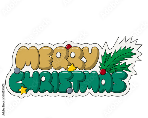 Christmas bubble Lettering of the phrase Merry Christmas in color
