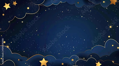 The background is dark blue, with golden stars 