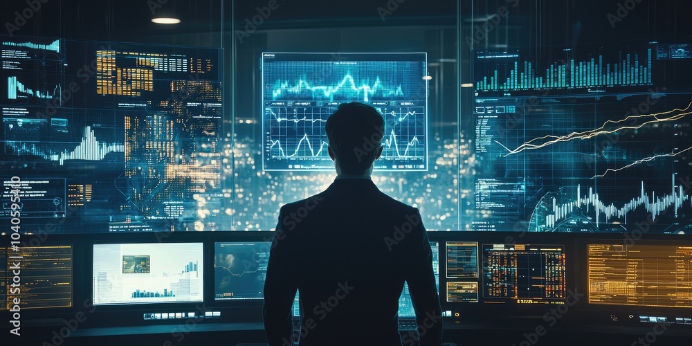 A high-tech financial advisor using AI and holographic displays for investment analysis. A high-tech financial advisor using AI and holographic displays for investment analysis.