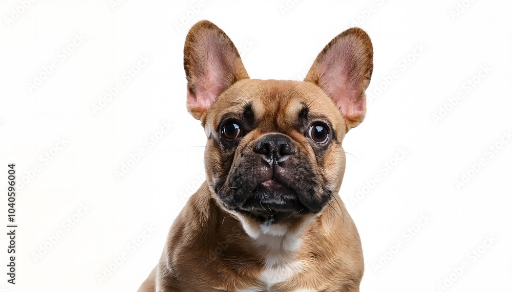 French Bulldog sitting with ears perked up on a clean white background, looking curiously ahead French Bulldog sitting with ears perked up on a clean white background, looking curiously ahead