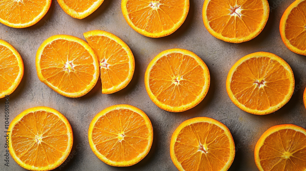 Bright and vibrant orange slices arranged beautifully on a surface, showcasing freshness and color Bright and vibrant orange slices arranged beautifully on a surface, showcasing freshness and color