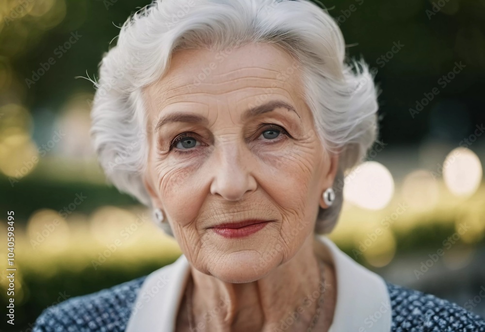 Sophisticated older French woman is in the open air. Demeanor reveals a lifetime of experiences and reflections, embodying grace and wisdom. Well-groomed woman 70 years old with grey hair. AI Sophisticated older French woman is in the open air. Demeanor reveals a lifetime of experiences and reflections, embodying grace and wisdom. Well-groomed woman 70 years old with grey hair. AI