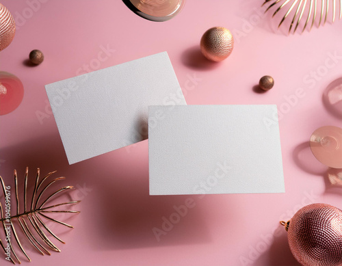 Two Business Cards Floating. Template Mockup.
