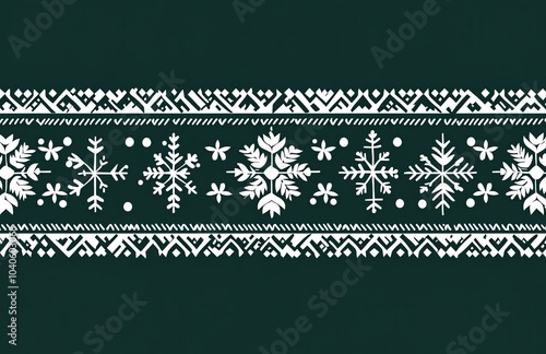 Seamless pattern of traditional Nordic fair isle design with snowflakes and geometric motifs photo