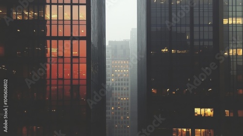 Urban Skyline at Dusk A Beautifully Serene View Surrounded by Majestic Skyscrapers