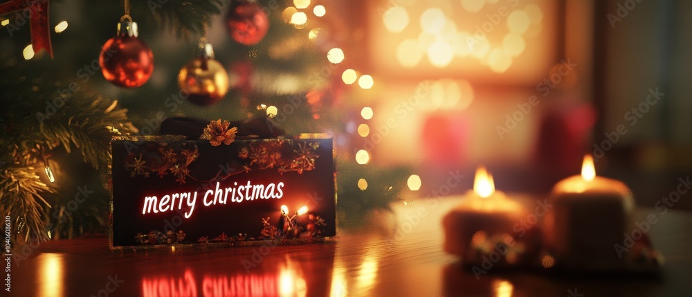 Festive Christmas lights and candles Festive Christmas lights and candles