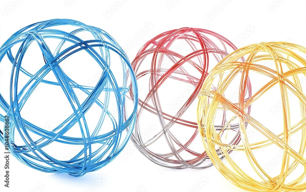 Colorful abstract spheres arranged together on a white background showcasing a blend of blue, red, and yellow designs with intricate patterns Colorful abstract spheres arranged together on a white background showcasing a blend of blue, red, and yellow designs with intricate patterns