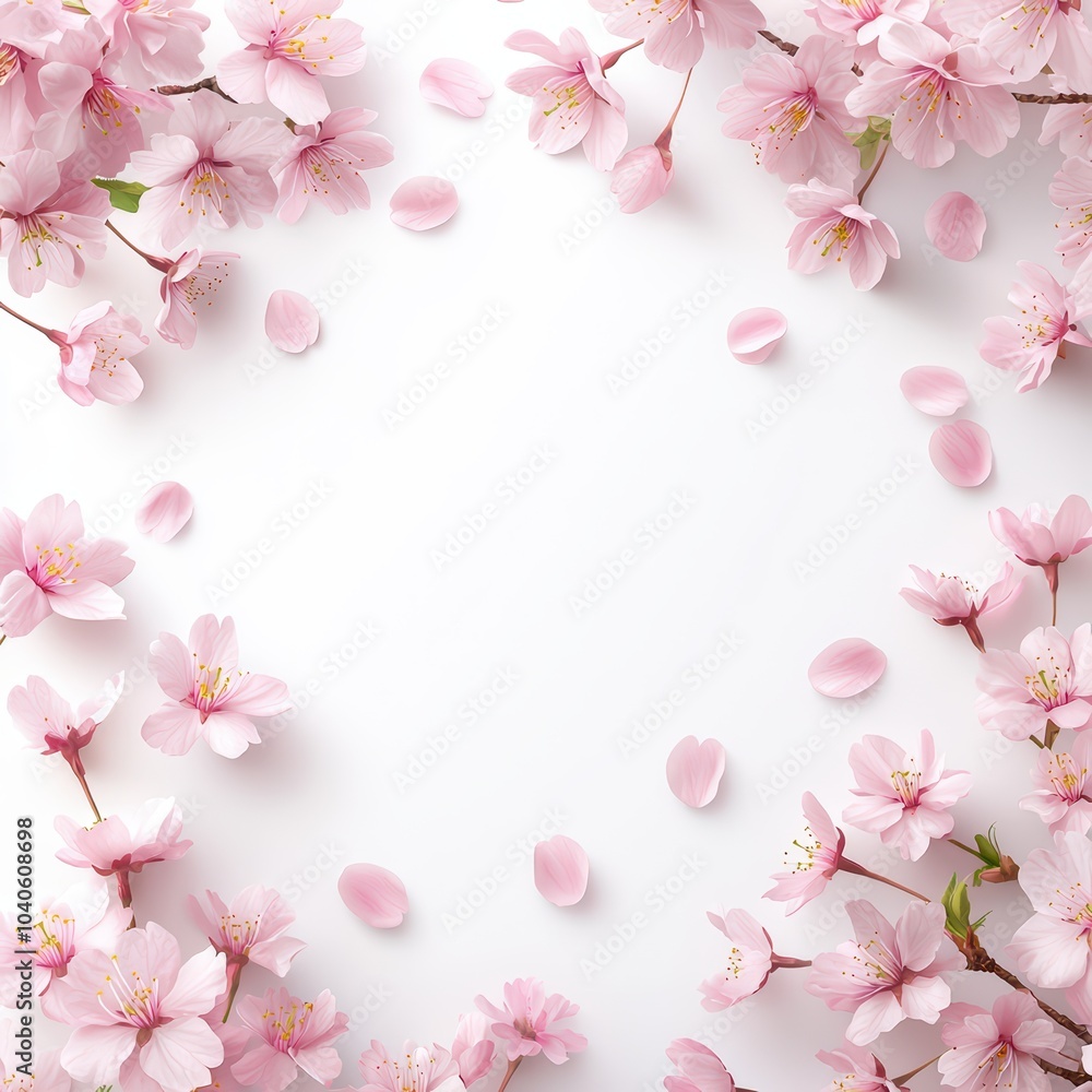 Beautiful pink cherry blossom flowers on a white background, creating a serene and delicate frame. Beautiful pink cherry blossom flowers on a white background, creating a serene and delicate frame.
