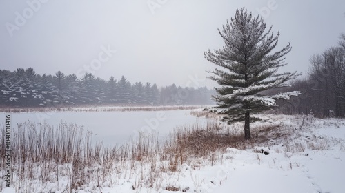 Wallpaper Mural Winter Landscape with Snowy Pine Tree Torontodigital.ca
