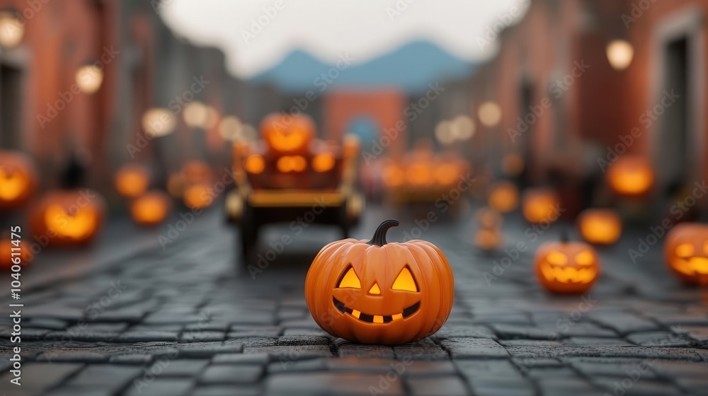 A Halloween parade with Roman chariots and jack-o'-lanterns moving through Pompeii close up - A blend of ancient grandeur and spooky fun - whimsical - Fusion - Parade route backdro A Halloween parade with Roman chariots and jack-o'-lanterns moving through Pompeii close up - A blend of ancient grandeur and spooky fun - whimsical - Fusion - Parade route backdro