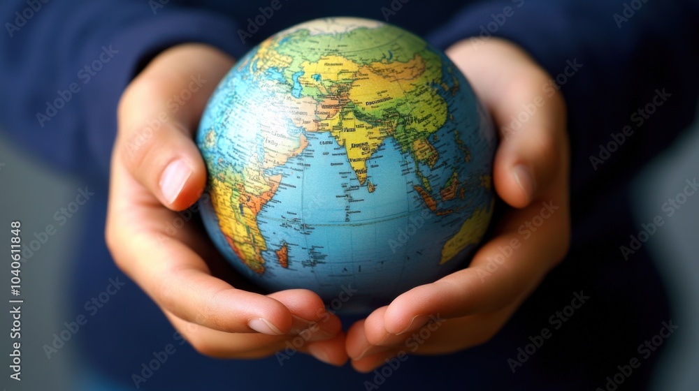 A powerful image of a person holding a globe, symbolizing the responsibility and impact of modern global citizenship, World map background A powerful image of a person holding a globe, symbolizing the responsibility and impact of modern global citizenship, World map background