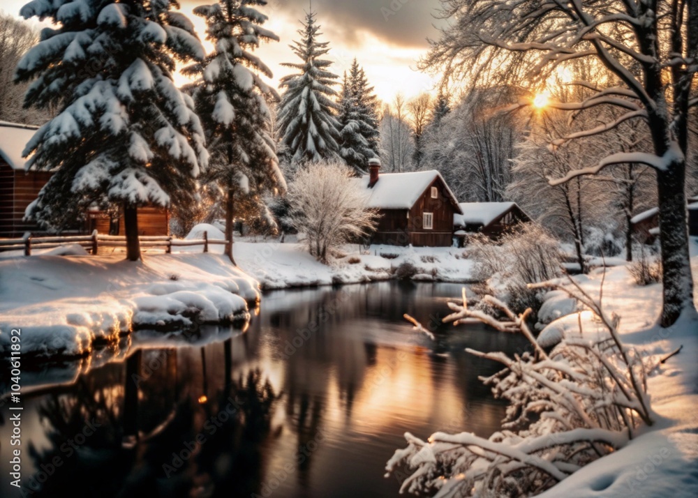 Fototapeta premium New Year's background, beautiful snowy winter