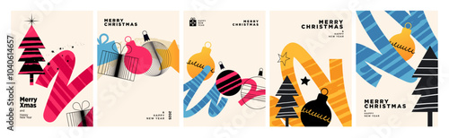 Set of Christmas and New Year Cards. Modern vector illustration concepts for graphic and web design, social media banner, marketing material.