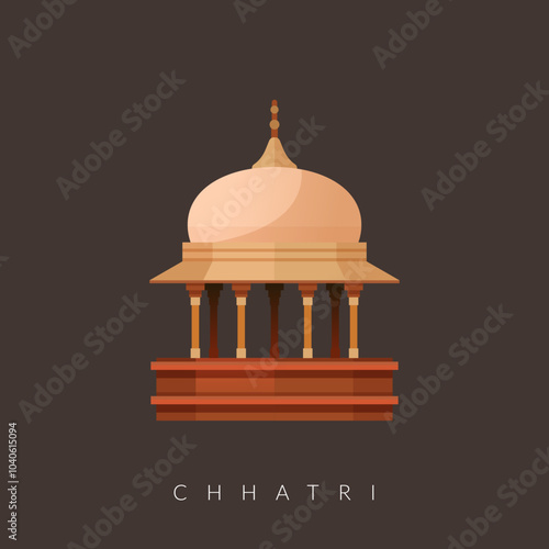 Chhatri - Semi-open, Elevated, Dome-Shaped Pavilions Elements - Stock Illustration