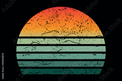 Print on demand t shirt design template with vintage retro sunset background graphic in 80s style