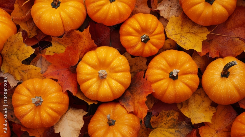 Autumn Pumpkins on Leaves Autumn Pumpkins on Leaves