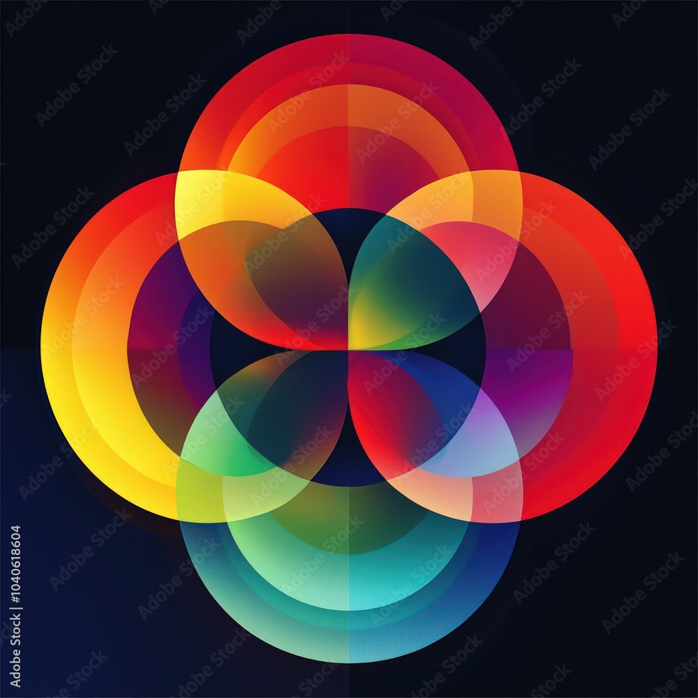 Fototapeta premium Symmetrical design with vibrant overlapping circles and gradients