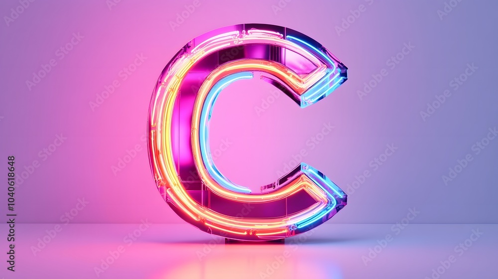 29. A letter C made of glowing neon lights, vibrant against a white background 29. A letter C made of glowing neon lights, vibrant against a white background