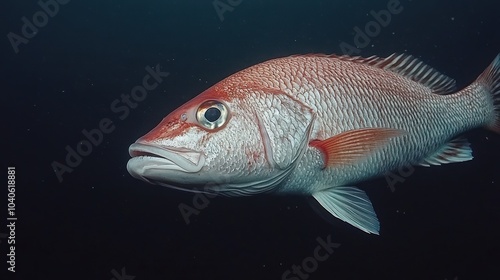 A close-up of a red snapper swimming in the ocean.