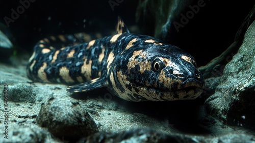 A close-up of a striking underwater fish with unique patterns. photo