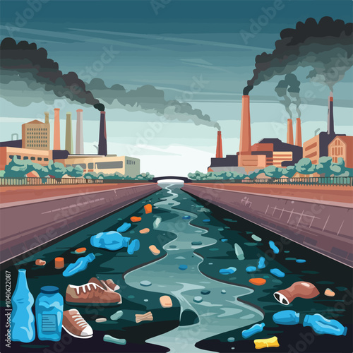 Contaminated Ocean Near City Buildings

