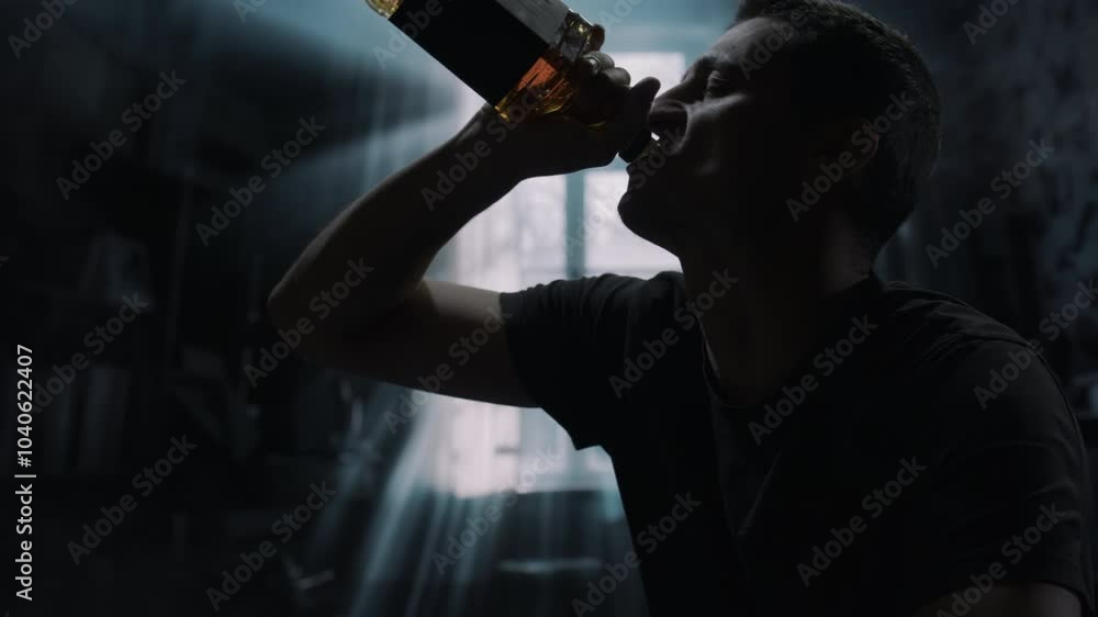 Silhouette Man Drinking Beer Window Light Moody Cinematic Dark Depression Anxiety Silhouette Man Drinking Beer Window Light Moody Cinematic Dark Depression Anxiety