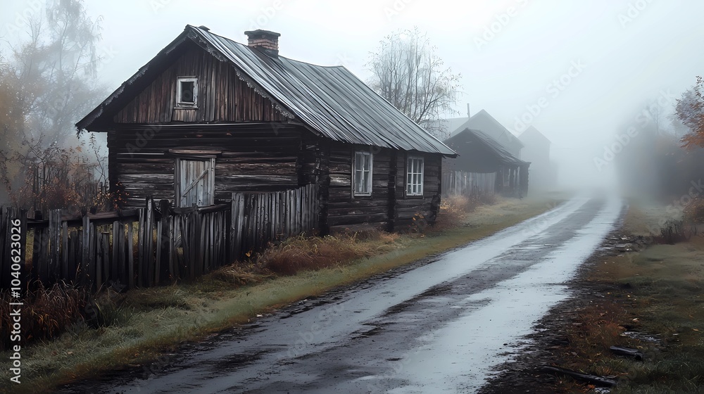Misty rural village on a foggy autumn day, surrounded by colorful fall trees and quiet streets, ideal for peaceful seasonal visuals. Misty rural village on a foggy autumn day, surrounded by colorful fall trees and quiet streets, ideal for peaceful seasonal visuals.